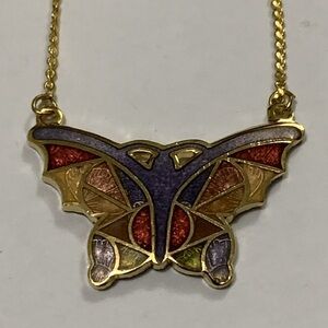 NEW Cloisonné Butterfly necklace purple peach gold